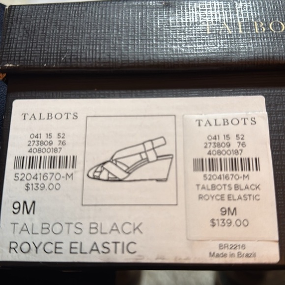 Talbots Black Royce Elastic straps sling back wedge cork heels sandals Sz 9M new - Picture 7 of 7